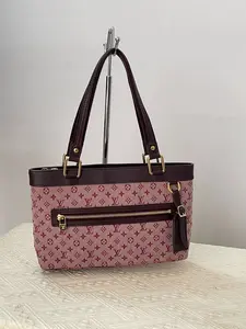 Pre-owned Louis Vuitton Vintage LV Monogram Mini Lin Tote Bag in Bordeaux Canvas with Gold Hardware and Zip Closure