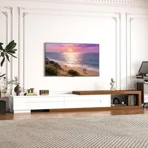 Extendable TV Stand with 2 Drawers, 80"-115" Modern Wood TV Console for Up to 120 Inch TV, Long Reversible Entertainment Center with Storage for Living Room Bedroom, White & Black