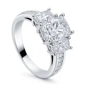 BERRICLE Sterling Silver 3-Stone Wedding Engagement Rings for Women, 2.6 Carat Cushion Cut Cubic Zirconia CZ Ring