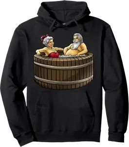 Santa and Mrs Claus In Hot Tub Care Funny Couple Christmas Pullover Hoodie - Claragonz Shop 28B0BR6G8ZL3