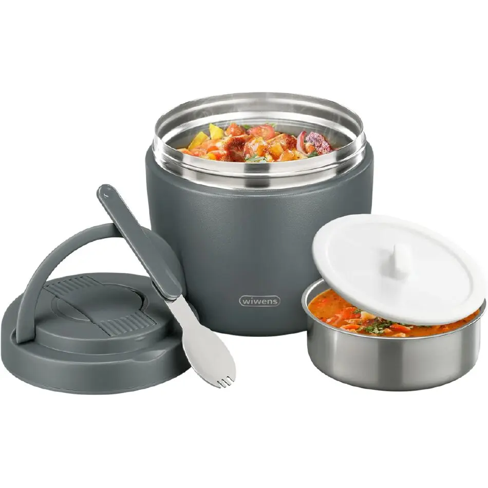 Thermo Food Jar for Hot Food Adults 32OZ Soup Thermo Lunch Containers Wide Mouth Vacuum Insulated Stainless Steel Leakproof Bento Box with Spoon (Grey)
