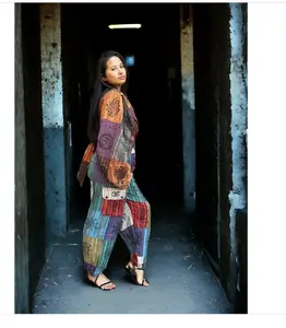 Handmade Boho Patchwork Pants Set: Hippie Flare Sleeve Top