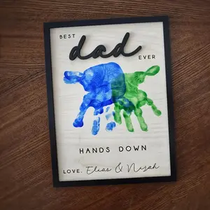 Father's Day Wooden DIY Handprint Sign - "Best Dad Ever Hands Down" | Personalized Gift for Dad from Kids, Perfect Present for Dad, Papa, Daddy, Grandpa