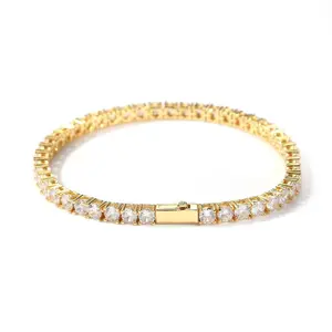 18K Gold Vacuum Plated Copper with 5A+ Sri Lanka Zircon 4mm Tennis Bracelet Miami Italy Mexico & Micro Inspired for Women & Men Luxury Jewelry,Daily Wear,Casual Fashion,Gift Idea,,Classic,Hip Hop,Simple,Sporty Style