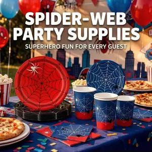 Spider Web Disposable Tableware Set, Party Plates, Includes 10 Dinner Plates, 10 Dessert Plates, 10 Cups, 20 Napkins, Tablecloth, Banner, Perfect for Camping, Picnics, Bbqs, Weddings, Birthdays