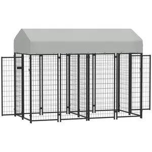 PawHut Outdoor Dog Kennel with 2 Rooms, 8' x 4' x 6' Heavy Duty Welded Wire Dog Playpen Enclosure with Escape-proof Lock, UV-Resistant & Waterproof Cover, for Large Dogs, Silver