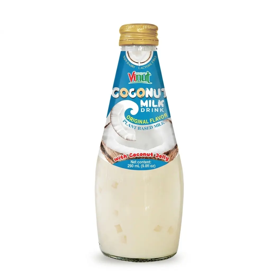 Vinut Coconut Milk Drink Original Flavor with Coconut Jelly Plant Based Non-Dairy Lactose Free 290ml Glass Bottle Pack of 6 12 or 24 Ready to Drink Beverage - Juice
