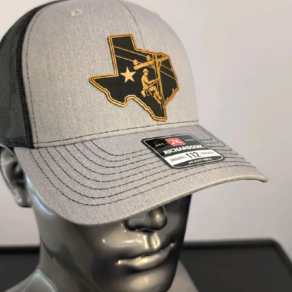 Electrician Blue Collar Leather Patch Richardson 112 Hat | Custom Tradesman Trucker Cap