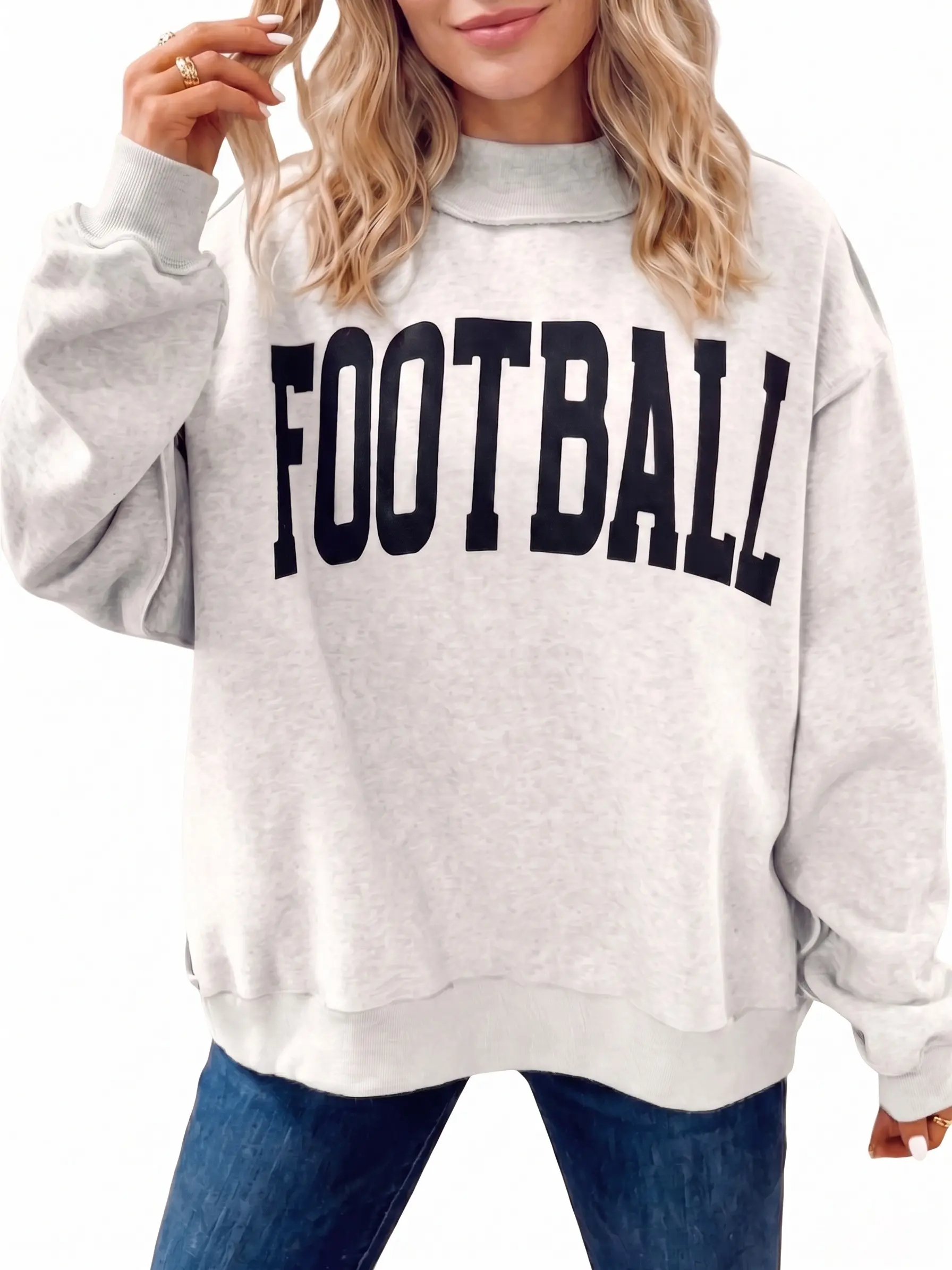 Women's Reversible Football Sweatshirt High Neck Oversized Graphic Game Day Pullover Tops