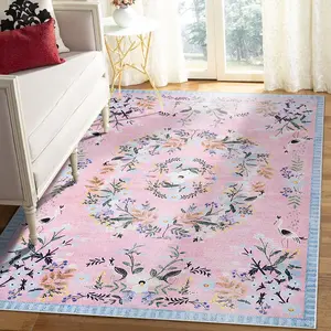 Boho Style Floral Pattern Rug, Non-slip Washable Floor Mat, Decorative Carpet for Home Living Room Bedroom Hotel Dormitory