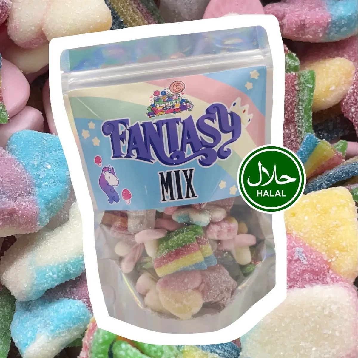 Halal Fantasy Themed Sweet Sour Candy Mix Bag - Rainbow Gummy Snacks