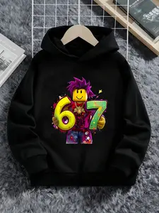 New Spring And Autumn Children's Clothing, Boys And Girls' Creative Hooded Sweatshirts, Roblox Six Seven Building Blocks 67 Digital Print Tops, Trendy, Casual, Fashionable And Unique Daily Wear Versatile And Suitable For All Occasions, Ideal Gift Choice