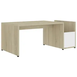 vidaXL Coffee Table, End Table with Storage, Accent Sofa Table for Living Room, Home Furniture, Modern Style, White and Sonoma Oak Engineered Wood 802926