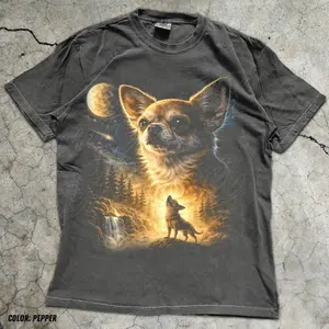 Comfort Colors Chihuahua Howling to The Moon T-Shirt, 90s Retro Animal Graphic Tee, Dog Lovers Gift, Women Favorite Top, For Woman