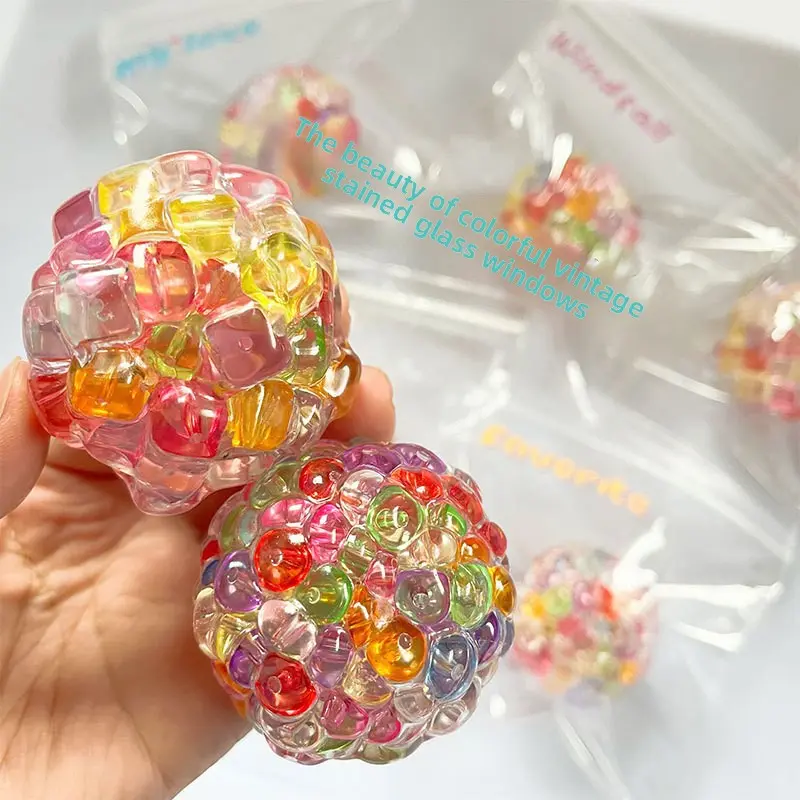 Creative Colorful Ice Cube Squeezing Ball Handmade Stress Relief Toy, Internet-Famous Stress-Relief Gadget for Cross-Border Sales