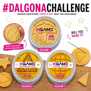 KGAME Dalgona Cookie Tin Challenge - Season 1,2,3 Collectible Korean Honeycomb Candy Carving Game, Viral Crunchy Candy in Reusable Tin, Multiple Shapes Available
