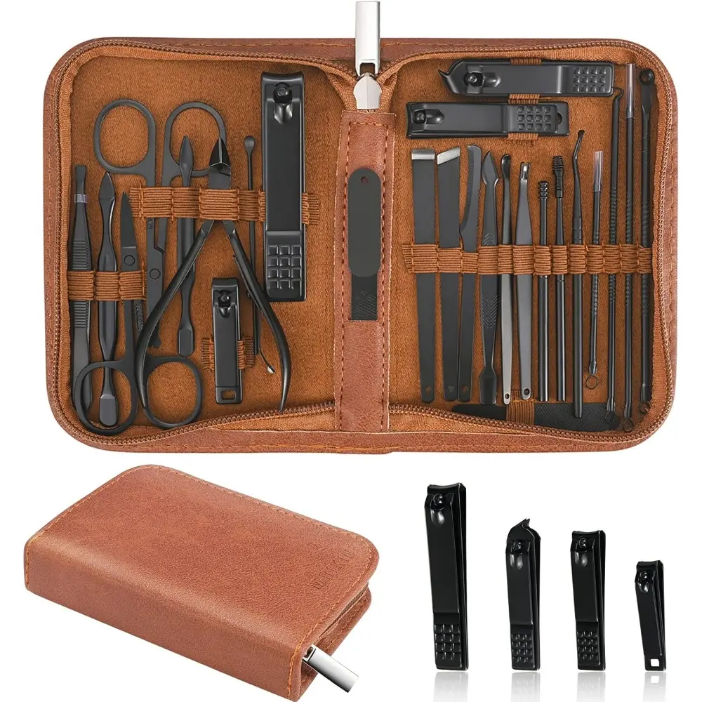 Manicure Set Professional Nail Clipper Kit-26 Pieces Stainless Steel Manicure Kit  Pedicure Kit Nail Care Tools with Brown Luxurious Travel Case