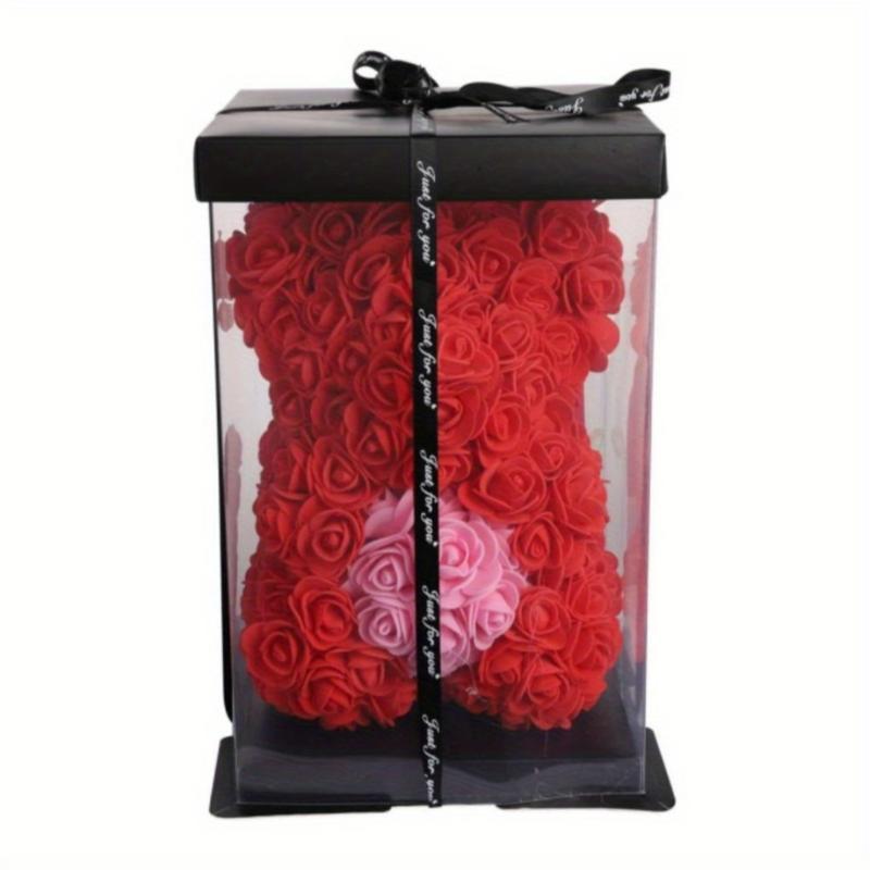 Rose Flower Bear-Hand Made Rose Teddy Bear, Best Artificial Decoration Gifts for mom, Gifts for Girls, Clear Gift Box Bouquet Handmade