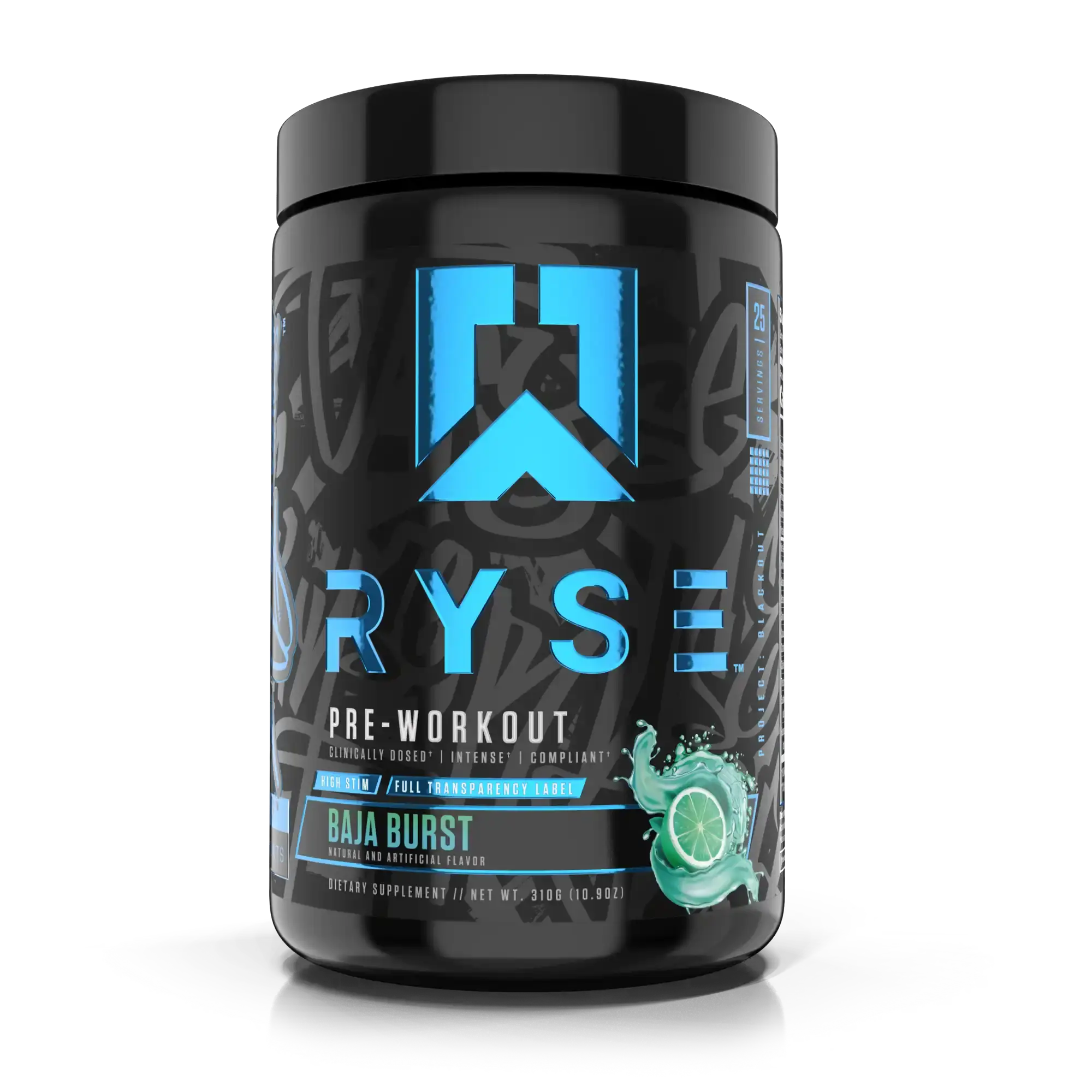 RYSE Project Blackout Pre Workout | Pump, Energy, and Strength | with Caffeine, Vitacholine, Nitrates, and Theobromine | 25 Servings