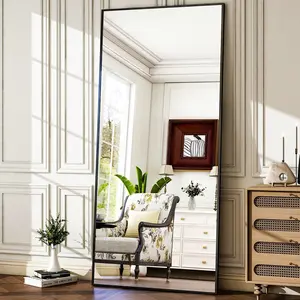 71"X26" Full-Length Mirror With Stand, Large Floor Mirror, Aluminum Alloy Frame, Full Body Mirror For Hanging Or Leaning Against Wall