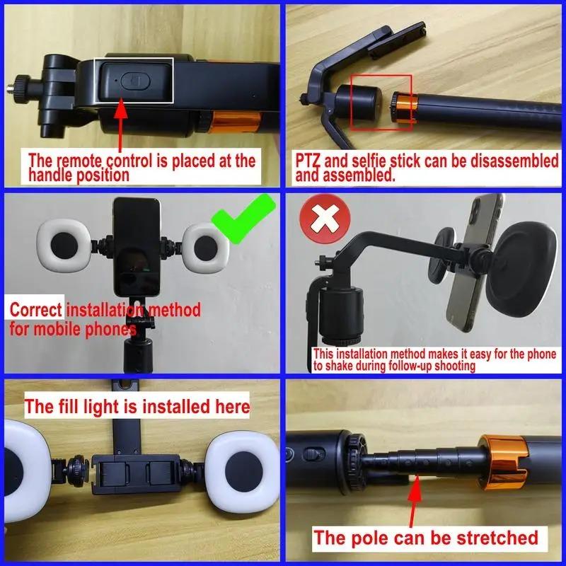 360°Rotatable Selfie Stick Tripod Rechargeable Smart Face Tracking Tripod with 2 Fill Light Phone Holder for Live Streaming Vlog