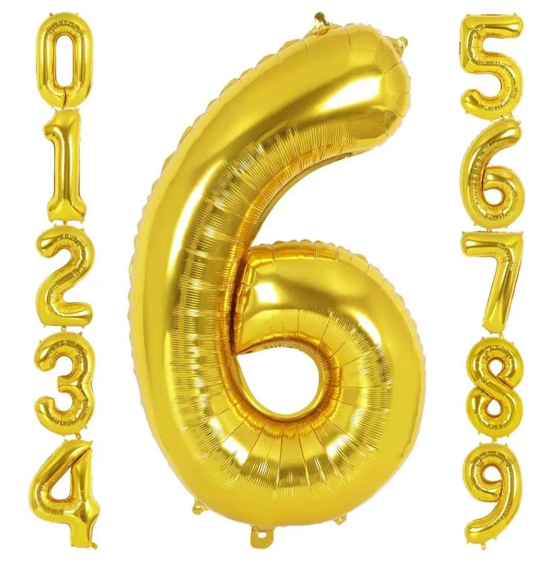 Gold Number 6 Balloon 40 Inch Big Large Foil Helium Number Balloon for Party Decorations