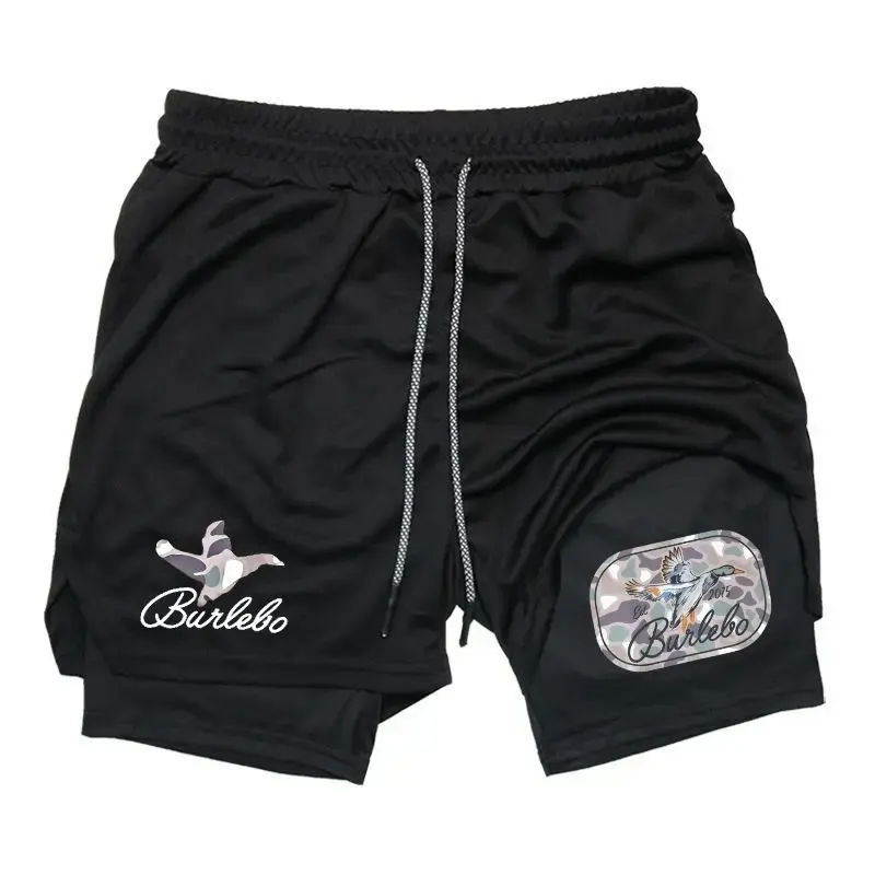 Burleb Duck Camo 2-in-1 Athletic Shorts – Streetwear Sports Shorts, Regular Fit Breathable Quick Drying Shorts for Gym Workout Running, Casual Men's Sportswear for Summer