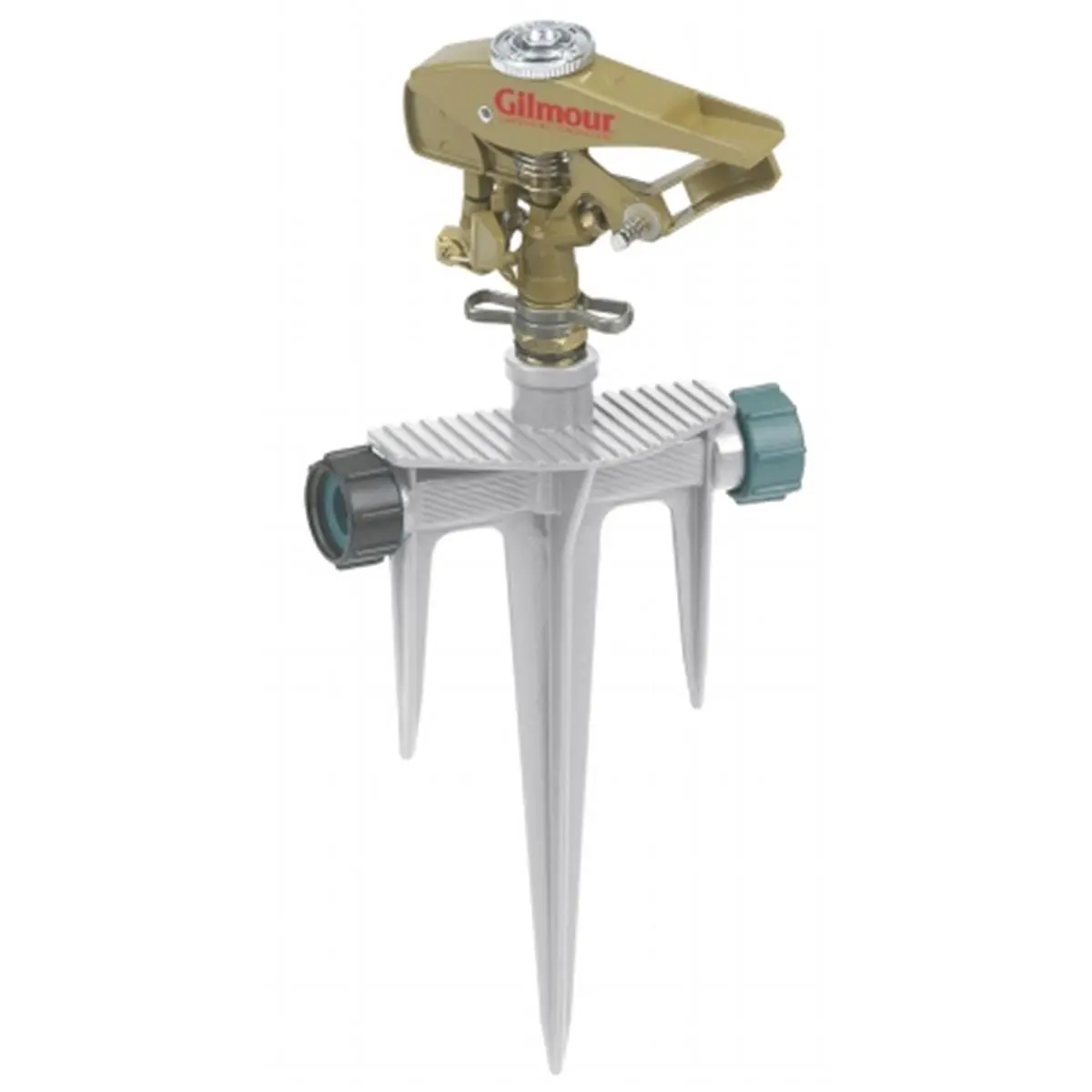 Gilmour Metallic Garden Sprinkler Head with Heavy-Duty Die-Cast Zinc Spike Base, Brass Parts, Zinc Spikes, 86 ft/5,800 sq ft Coverage, Diffuser Screw, Full/Partial Watering Pattern, Even Watering, Carded Pack, 167MMS