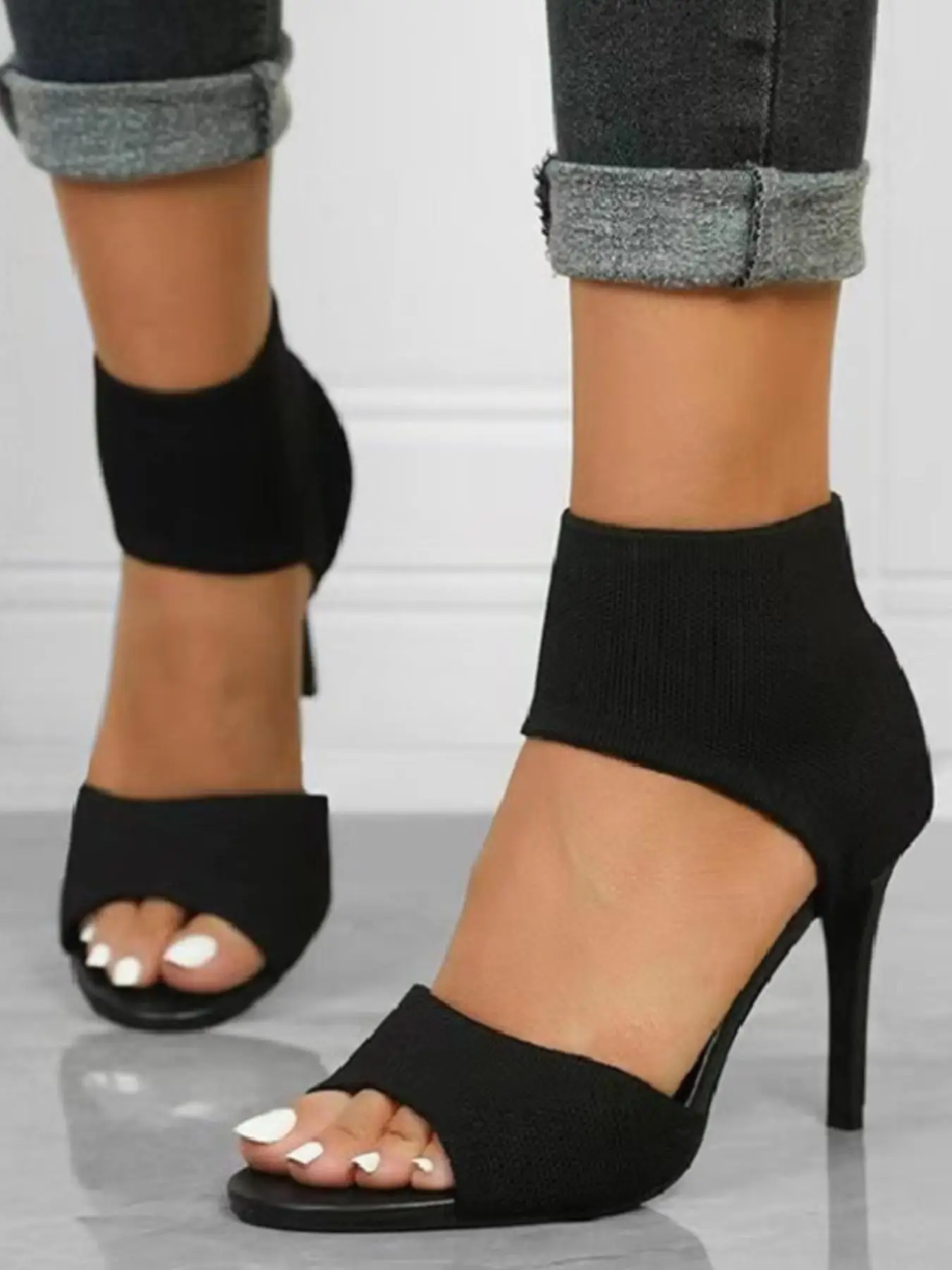 Women's Fashionable Knitting Solid Color Stiletto Sandals, Casual Slip on Sandals for Summer, Breathable Comfortable Shoes for Daily Wear, Perfect for