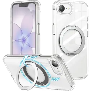 Phone Case for iPhone 17 16 15 14 13 pro max plus , 360° Magnetic Ring Stand Compatible with Magsafe, Clear Hard Back + TPU Bumper Shockproof Cover with Magnets