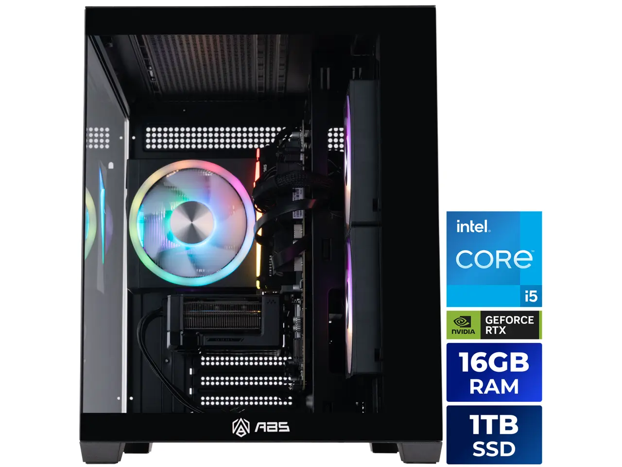 ABS Flux II Aqua Gaming PC - Windows 11 - Intel Core i5-14400F - GeForce RTX 5060 Ti 8GB - DLSS 4 - 16GB DDR4 3200 - 1TB M.2 SSD