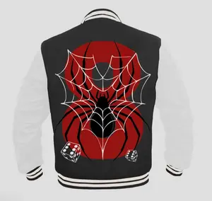 Rare 8 Web Varsity Jacket with Spider Design and Dice Motif Varsity Jacket Fleece