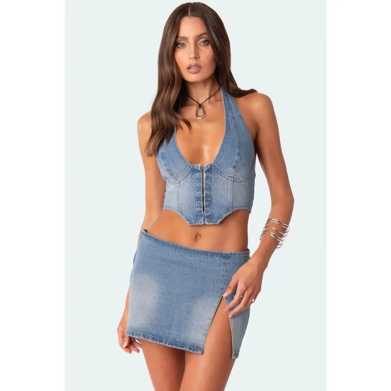 Edikted Katrina Lace Up Denim Corset