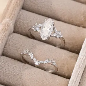 Marquise Cut 2.0CT D VVS1 Color Lab-Created Moissanite Ring S925 Sterling Silver 18K Gold Plated Jewelry for Women Engagement Wedding Lady's Gift Luxury, Light Luxury Fashion High-end Niche Birthday Gift, Exclusively Designed for Ladies