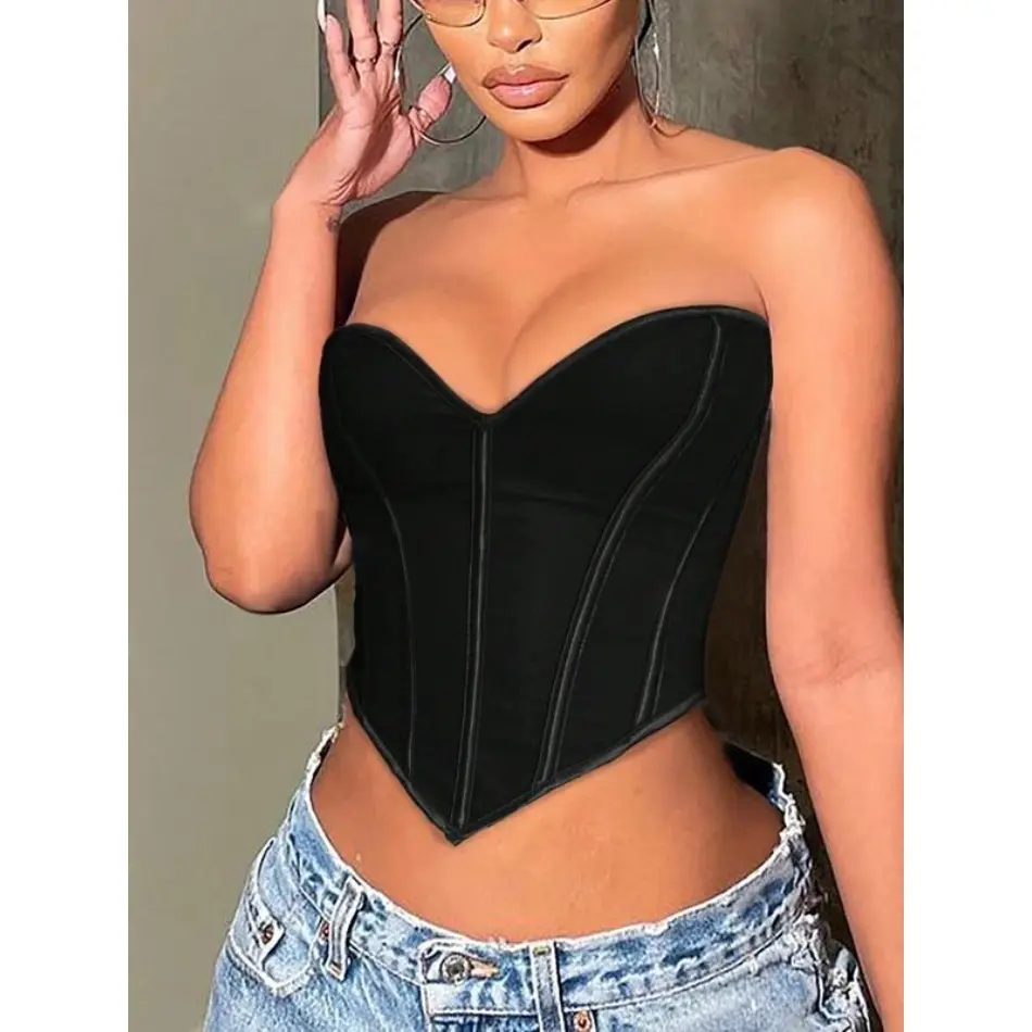 Women's Lace Corset Tube Top, Sleeveless Backless Bodyshaper, Fitted Crop Top for Party Rave Clothes, Valentines Day, Overbust Corset, Cotton, Clubwear, Lace Up, Bodyshaper Top