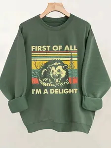 Women's Casual Comfy Pullover Round Neck Sweatshirt, Fun Cartoon Mouse Print, All Season Wear, Perfect Gift Choice, Fitted Style