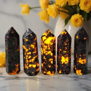 Natural Flame's stone Obelisk Crystal Tower Yooperlite Point Energy Crystal Wand Obelisk Home Decor Healing Point Crystal Gifts 1PC