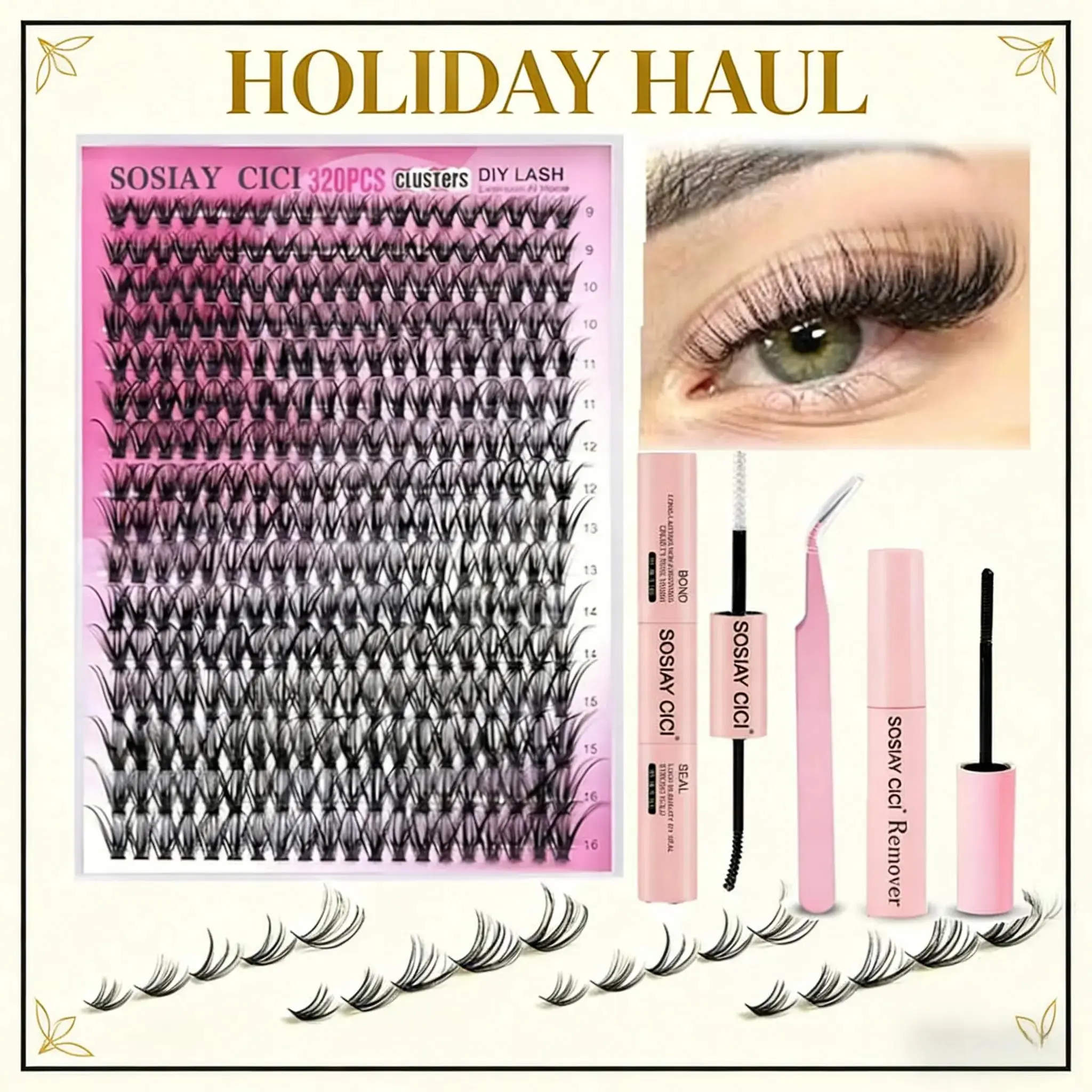 Wispy Natural Lash Extensions Kit, 320PCS Fluffy Individual Lash Clusters with Full Tools, DIY At Home Lash Set for Spring Glow Up