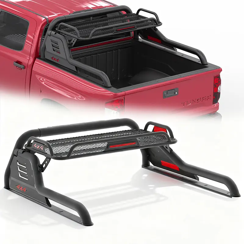 SummerVibes Truck Roll Bar with Adjustable Cargo Carrier Basket, Sport Chase Rack Vehicle Accessories Fit for Ford F-150, Dodge Ram, GMC Sierra/Canyon, Chevy Silverado, Ranger, Tundra, Frontier, Titan Full & Mid Size (Father's Day Gift)
