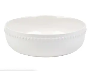 Large White Beaded Stoneware Serving Bowl