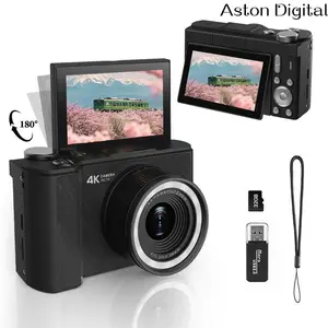 Aston Digital4K Digital Camera for Photography, Y2K Foldable Screen Portable Vlogging Camera with 32GB SD Card, Wrist Strap, Self Timer, Anti-Shake, 16X Digital Zoom, Ideal Gift for Girls, Boys Teenagers, and Beginners, Birthday Christmas Gift Compact