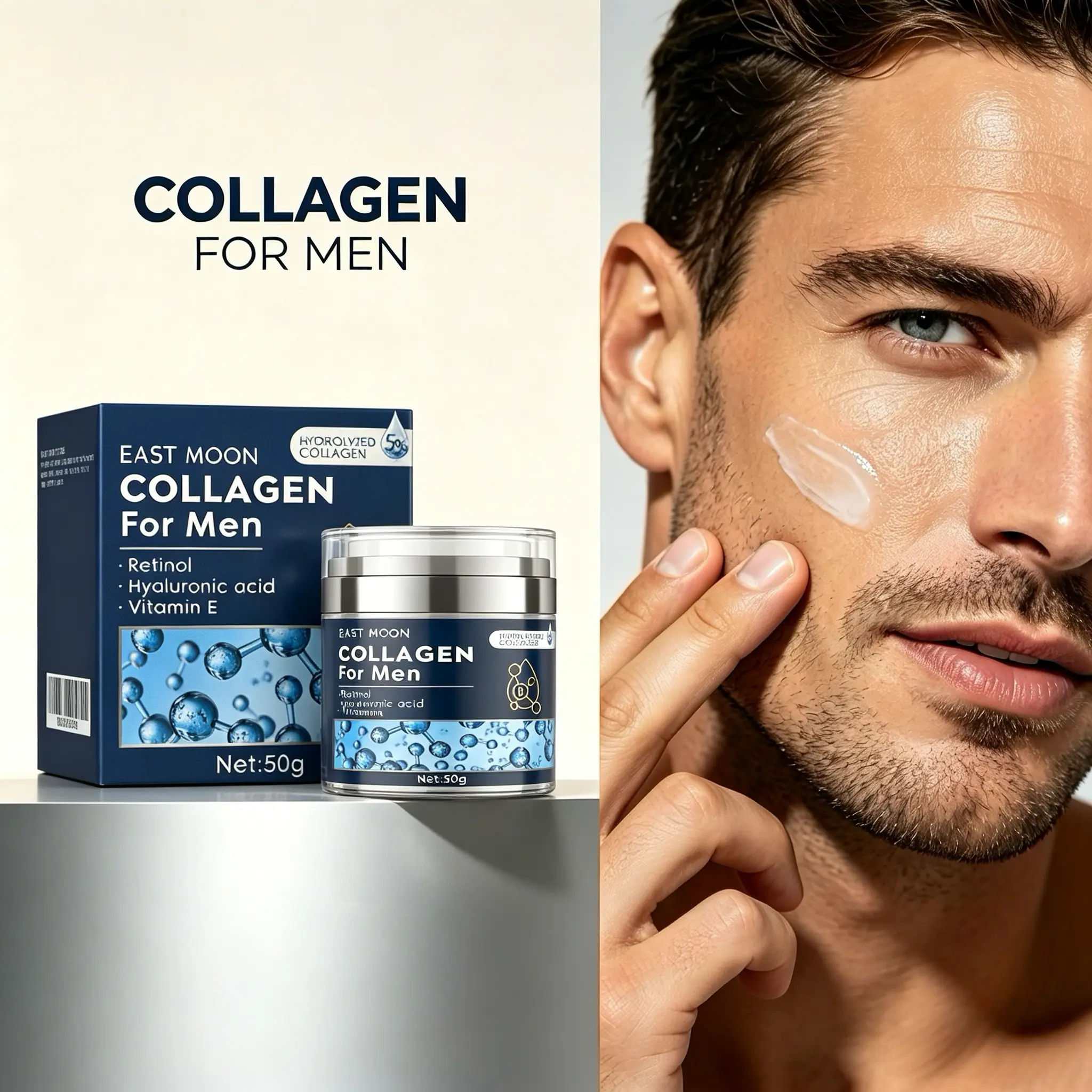 Men’s Collagen Daily Face Lotion with Hyaluronic Acid, Hydrating Firming Skin Care Cream, Fine Line-Smoothing Moisturizer (50g) Gentle Glycerin Lightweight Smoother Retinol Facial Moisturizing