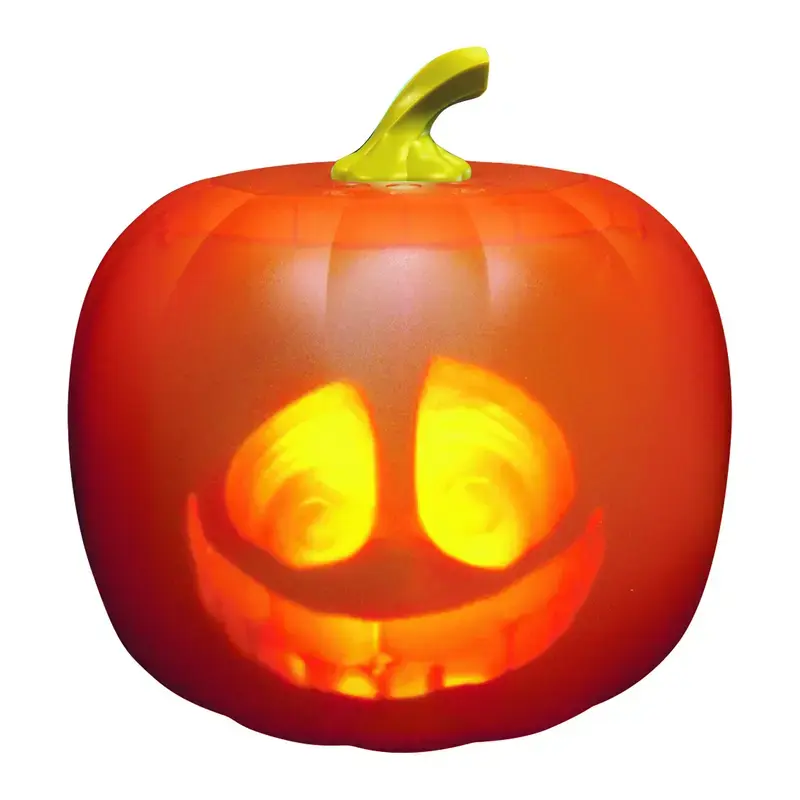 Carnival Animation Figure: Talking Animated Pumpkin with Multifunctional Indoor Festive Decorations. Includes built-in projector, speaker box, and special effects. Dimensions: 9 inches high × 7.5 inches wide × 6 inches long. Party decoration item.