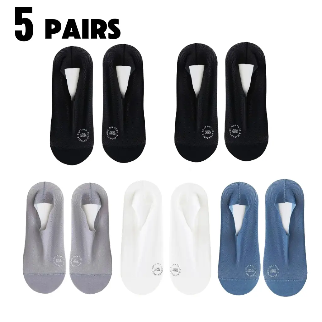 Men's 5-Pack Ultra-Thin Mesh Polyester Socks - Everyday, Wrap Fit, Comfortable, Anti-Slip, Breathable, Grip Heel, No-Show Invisible Ankle Socks, Ankle Length No Show & Liner Socks