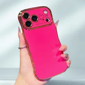 Electroplated Wave-Shaped Double Heart Cellphone Case, Soft TPU Skin-Touch MagSafe Handheld Casing, All-Inclusive Protective Anti-Fall Shockproof Cover for 13/14/15/16/17 Devices, Cellphone Accessories