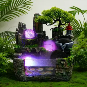 SereneScape Modern Resin & Glass Desktop Fountain with LED Lights Mist Maker Humidifier Sleep Aid Meditation Relaxation Feng Shui Wealth Decor for Home Office Bedroom Yoga Gift Idea