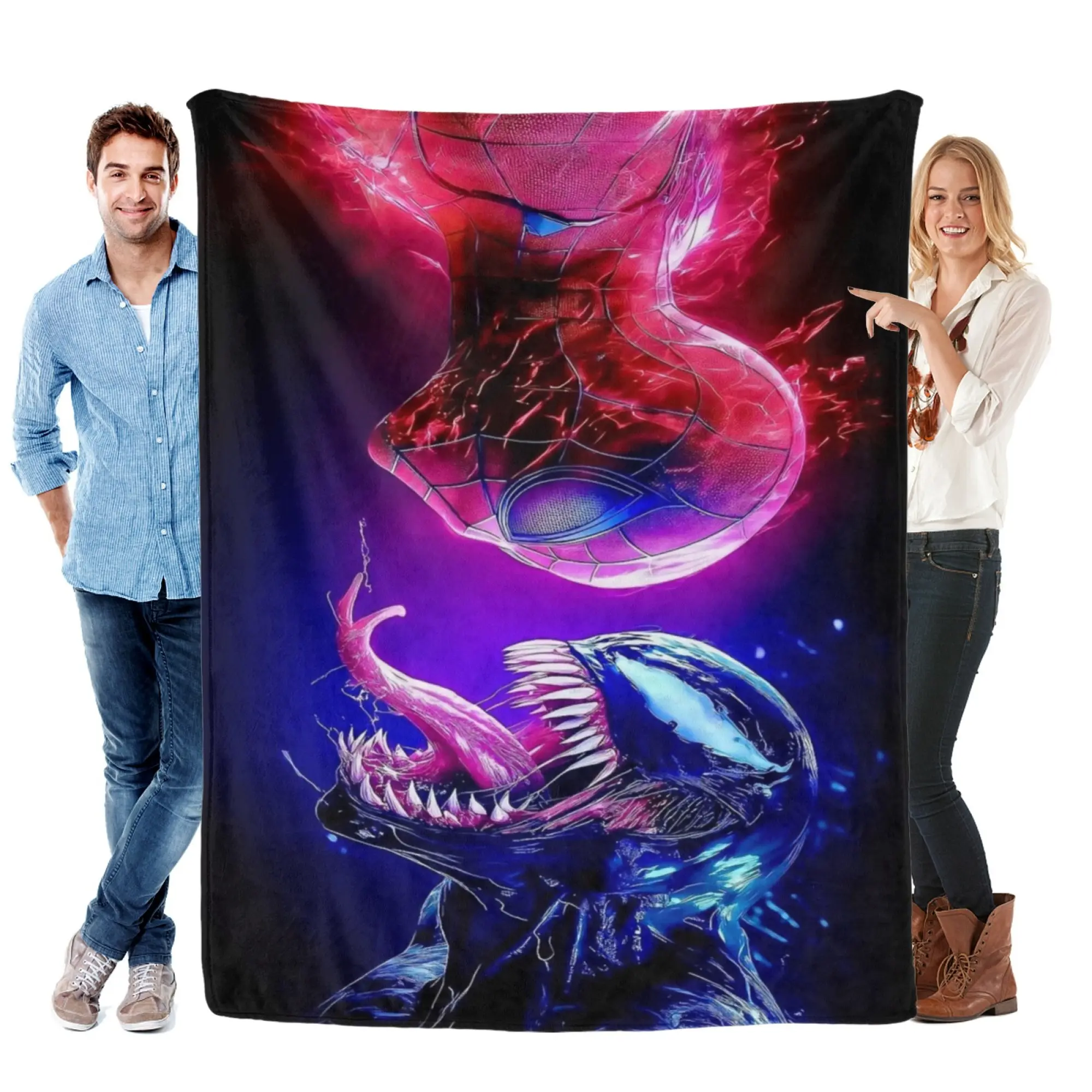 [SummerVibes] MARVEL CLASSIC Spider-Man vs Venom Soft Flannel Blanket, Vibrant Neon 2D Print Superhero Throw for Home Bedroom Decor, Couch & Fans Gift