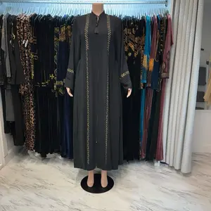 black and green zippered rhinestoned abaya with belt