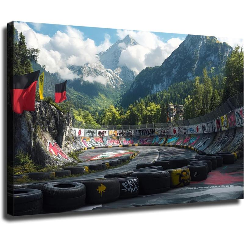 Car Track Nurburgring Rally Road Sports Poster Art Print Canvas Wall Art Kitchen Living Room Classroom Bedroom Office Home Aesthetic Decoration (12x18inch Framed)