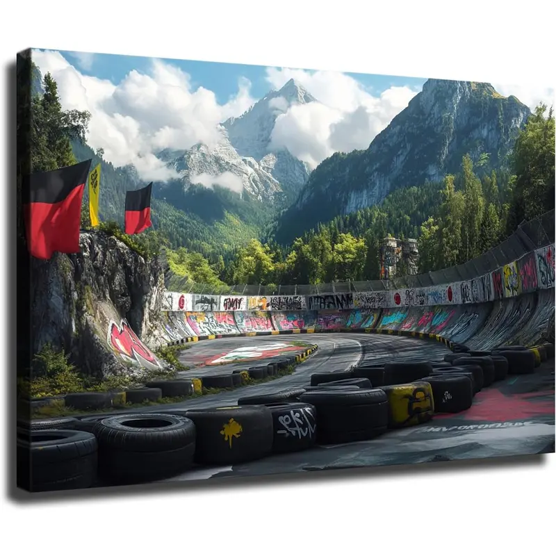 Car Track Nurburgring Rally Road Sports Poster Art Print Canvas Wall Art Kitchen Living Room Classroom Bedroom Office Home Aesthetic Decoration (12x18inch Framed)